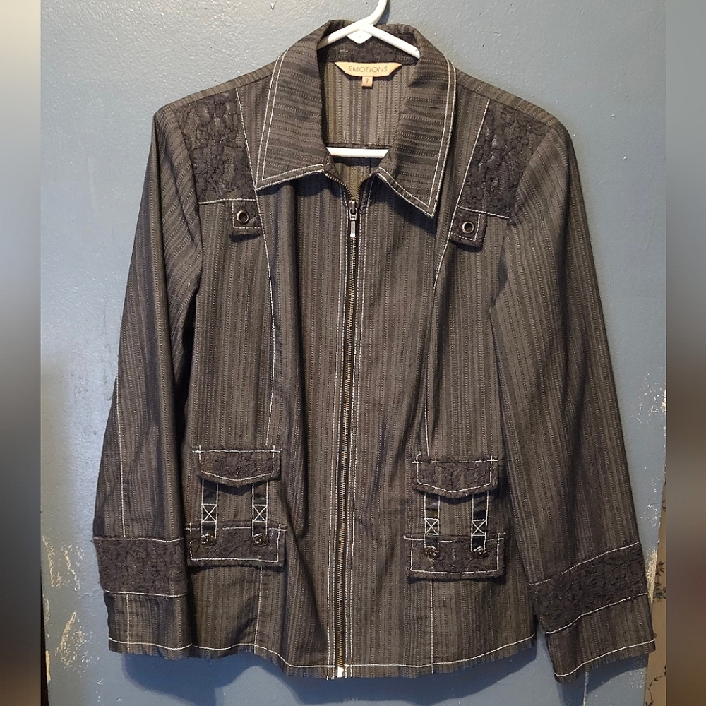 Emotions Blue Lace Denim Jacket Size 7